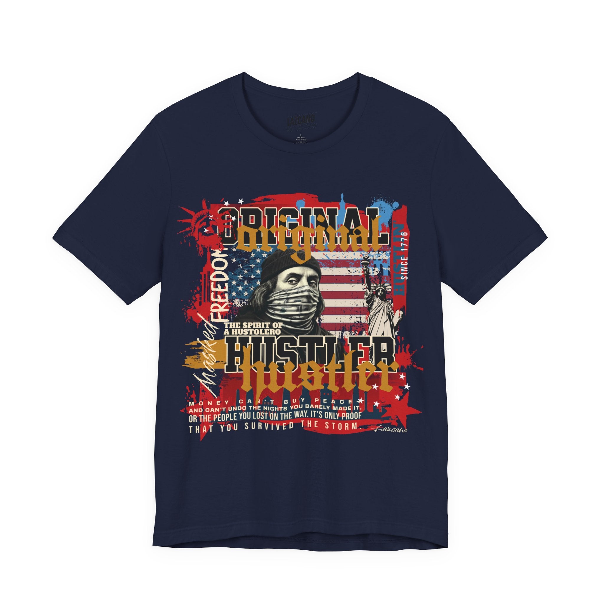 MASKED FREEDOM TEE — EVERY HUSTLER’S ORIGIN  United States of Hustlers – Original Hustler Tee