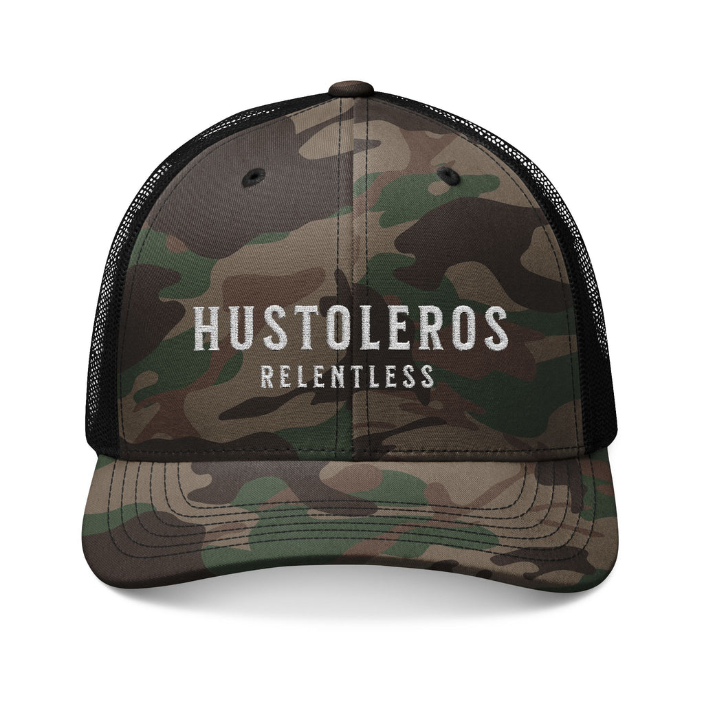 Hustoleros Relentless Camo Trucker Hat — Embroidered Mesh Cap