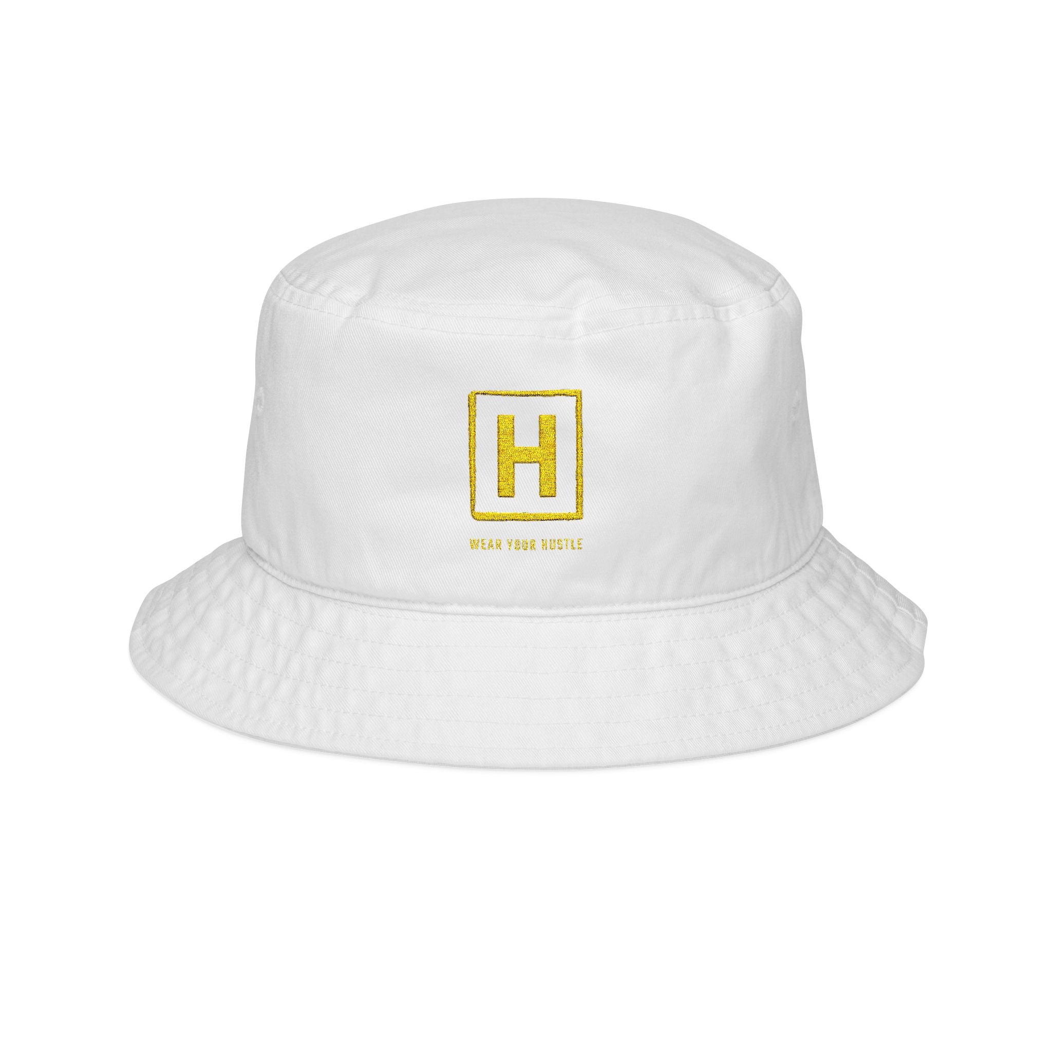 Gold Foil 'H' Embroidered Bucket Hat – Stylish Logo Sun Hat