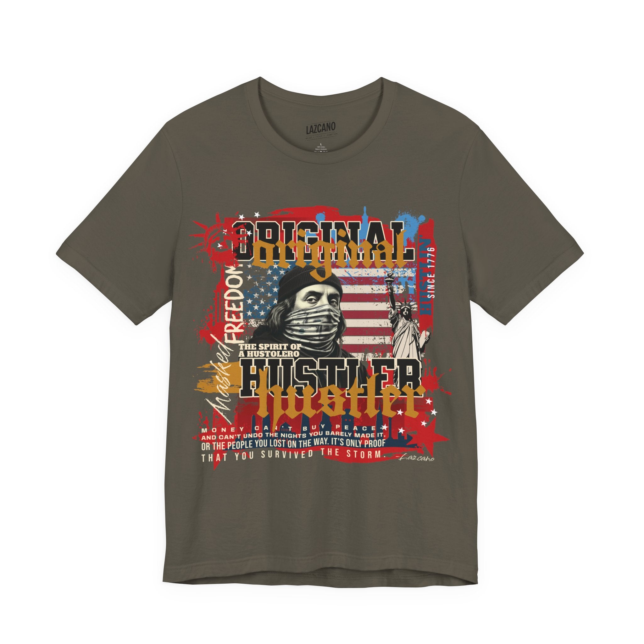 MASKED FREEDOM TEE — EVERY HUSTLER’S ORIGIN  United States of Hustlers – Original Hustler Tee