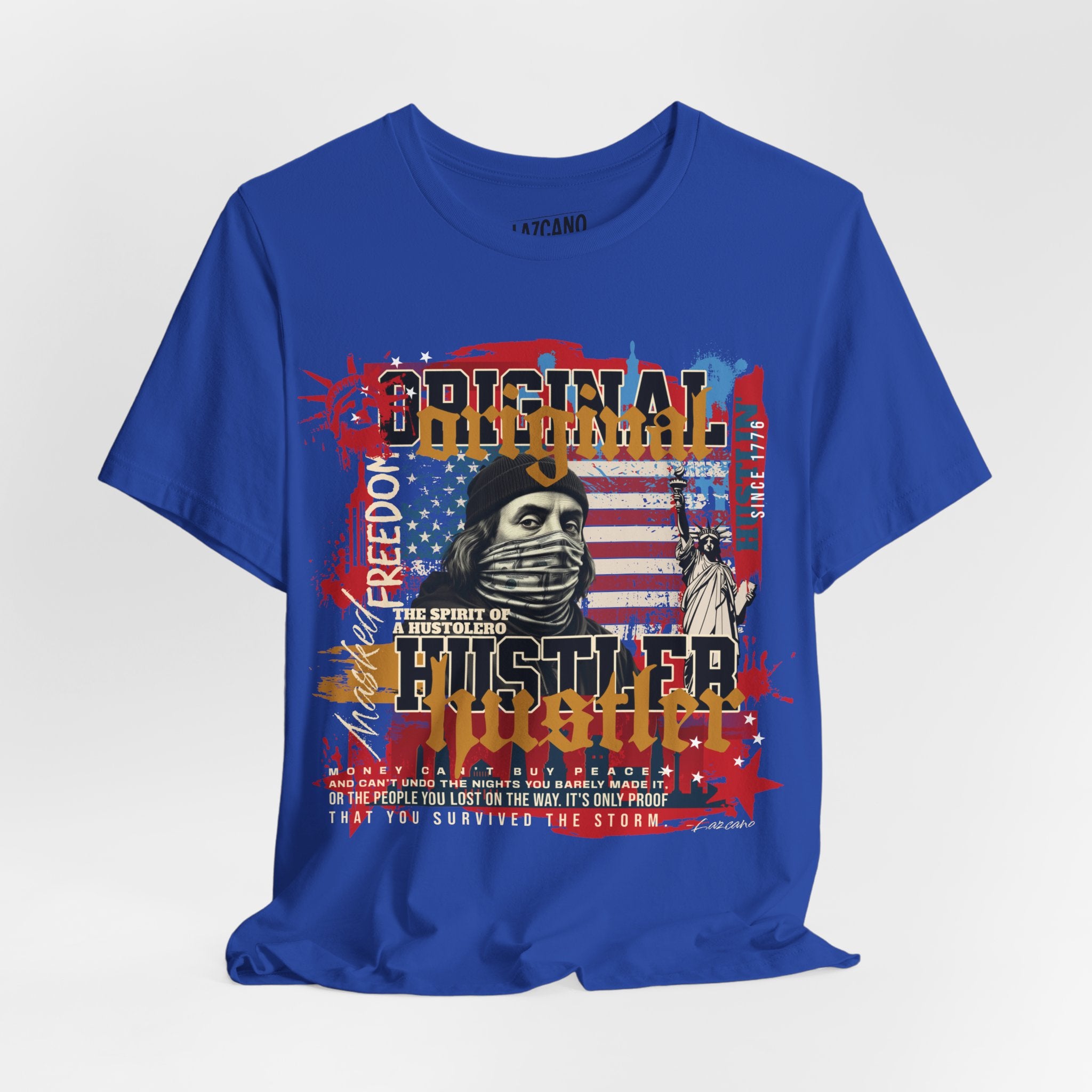 MASKED FREEDOM TEE — EVERY HUSTLER’S ORIGIN  United States of Hustlers – Original Hustler Tee