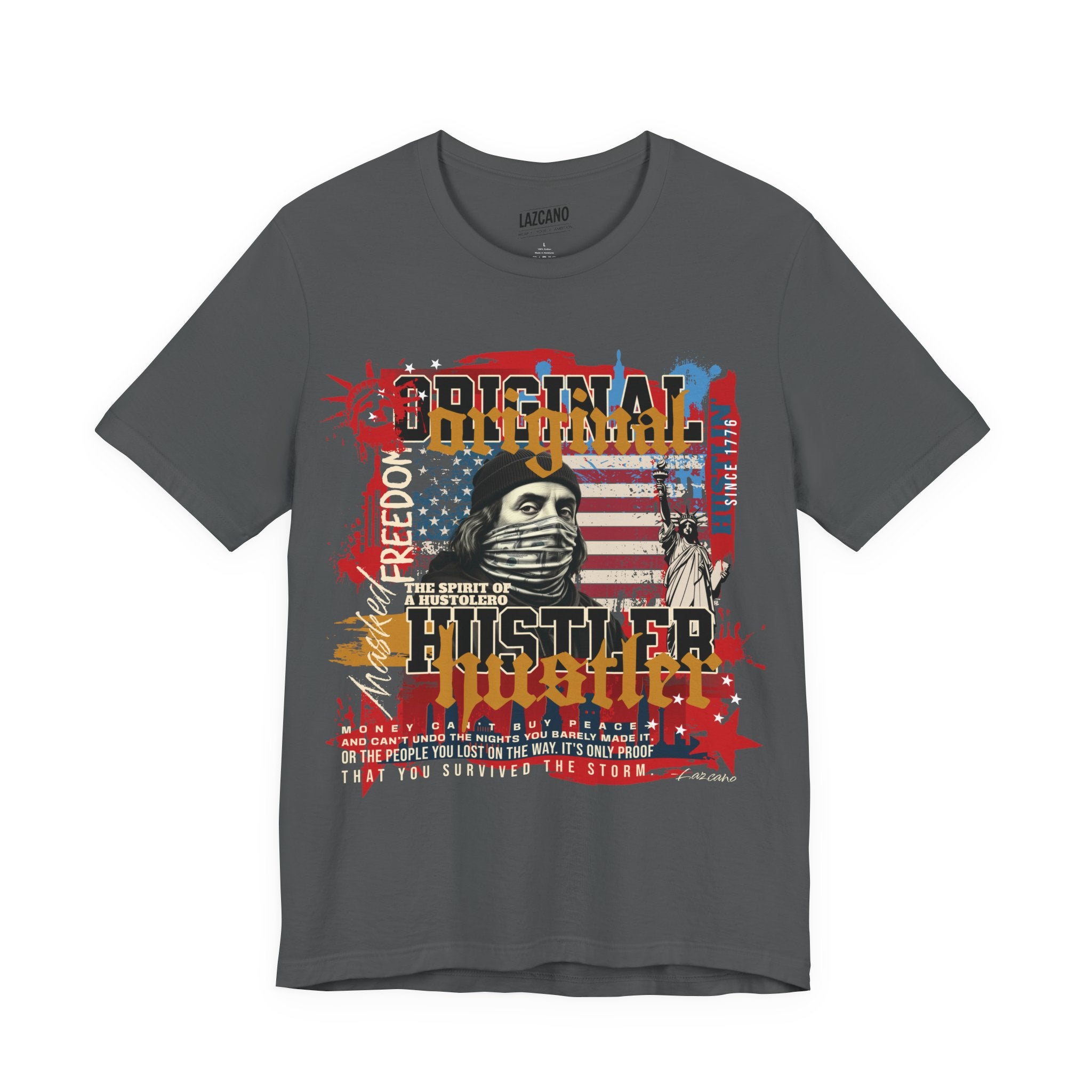 MASKED FREEDOM TEE — EVERY HUSTLER’S ORIGIN  United States of Hustlers – Original Hustler Tee