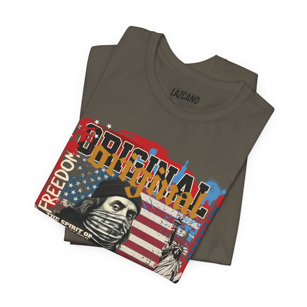 MASKED FREEDOM TEE — EVERY HUSTLER’S ORIGIN  United States of Hustlers – Original Hustler Tee