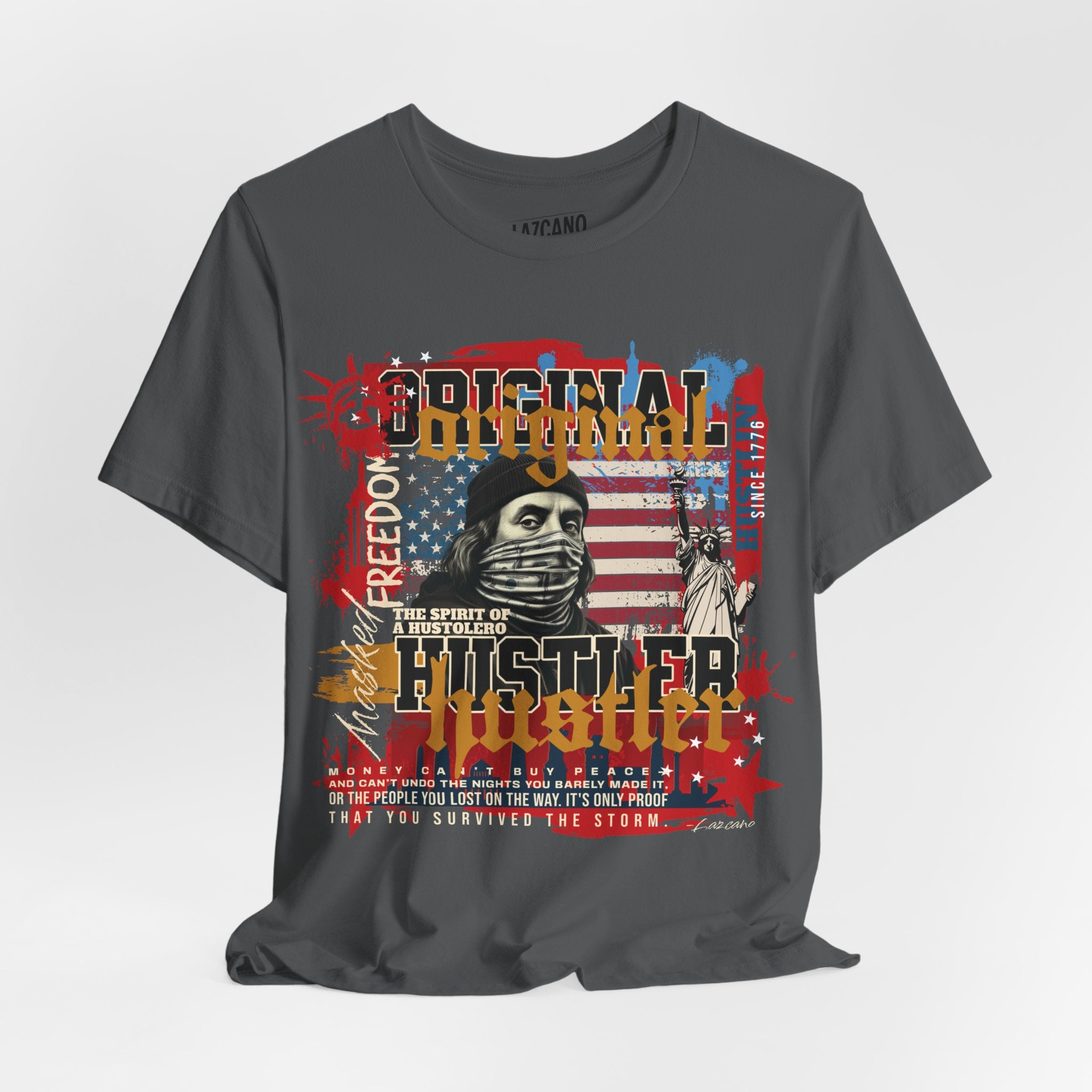 MASKED FREEDOM TEE — EVERY HUSTLER’S ORIGIN  United States of Hustlers – Original Hustler Tee