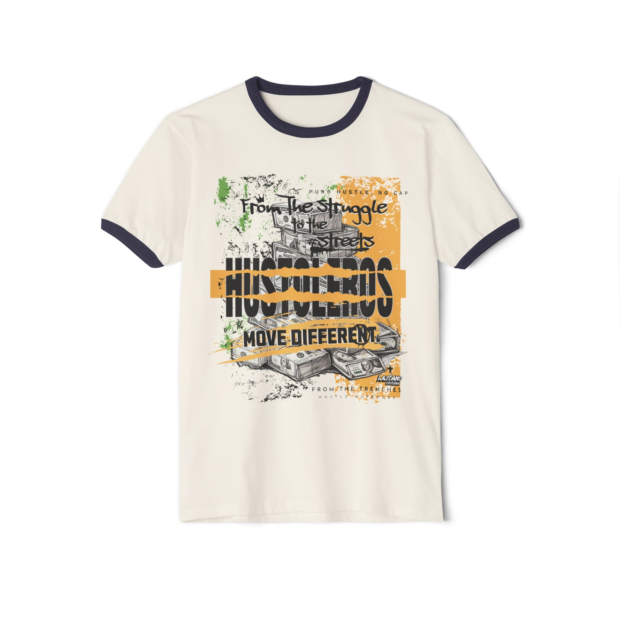 Hustle Moves Ringer — Vintage  “Hustlers Move Different” Tee