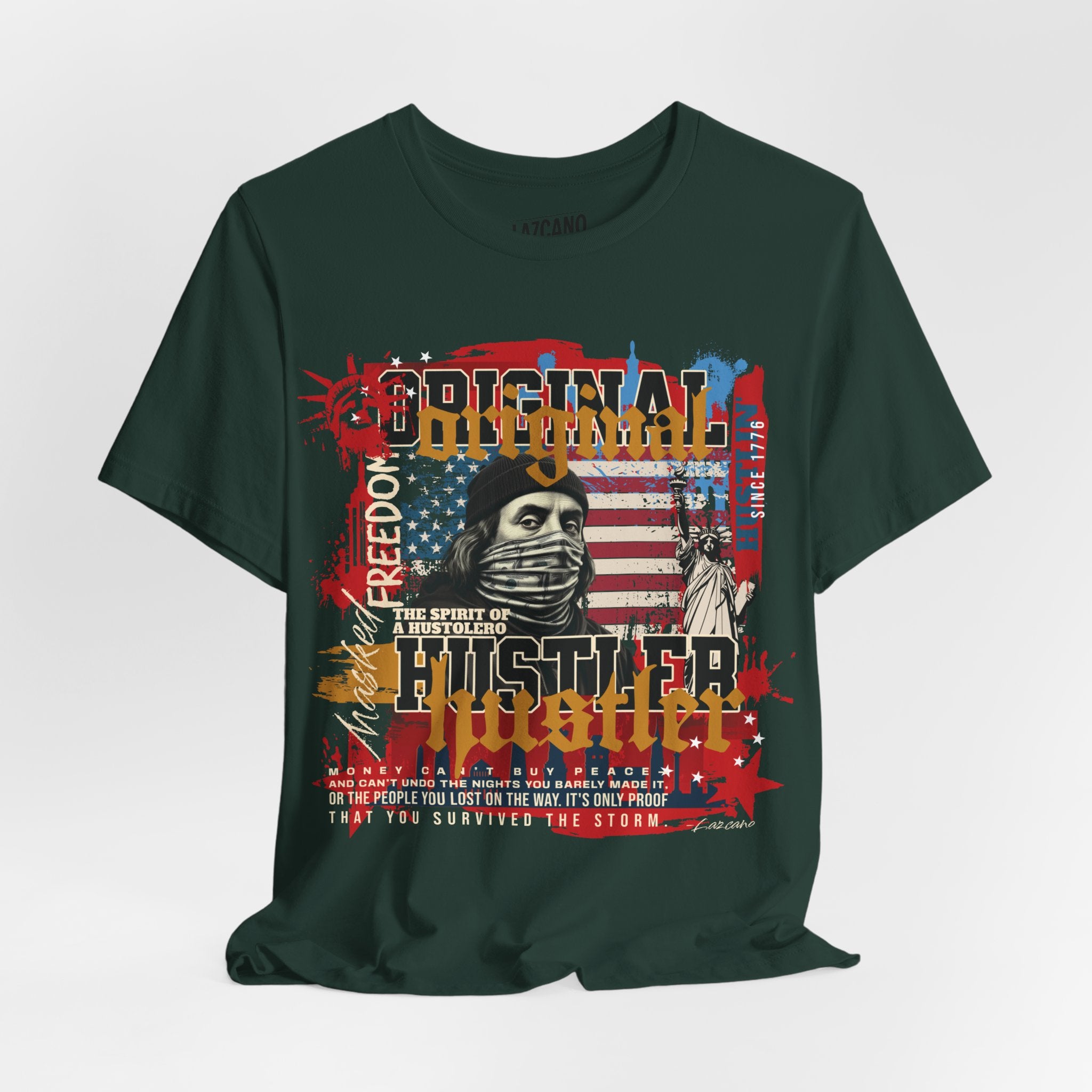 MASKED FREEDOM TEE — EVERY HUSTLER’S ORIGIN  United States of Hustlers – Original Hustler Tee