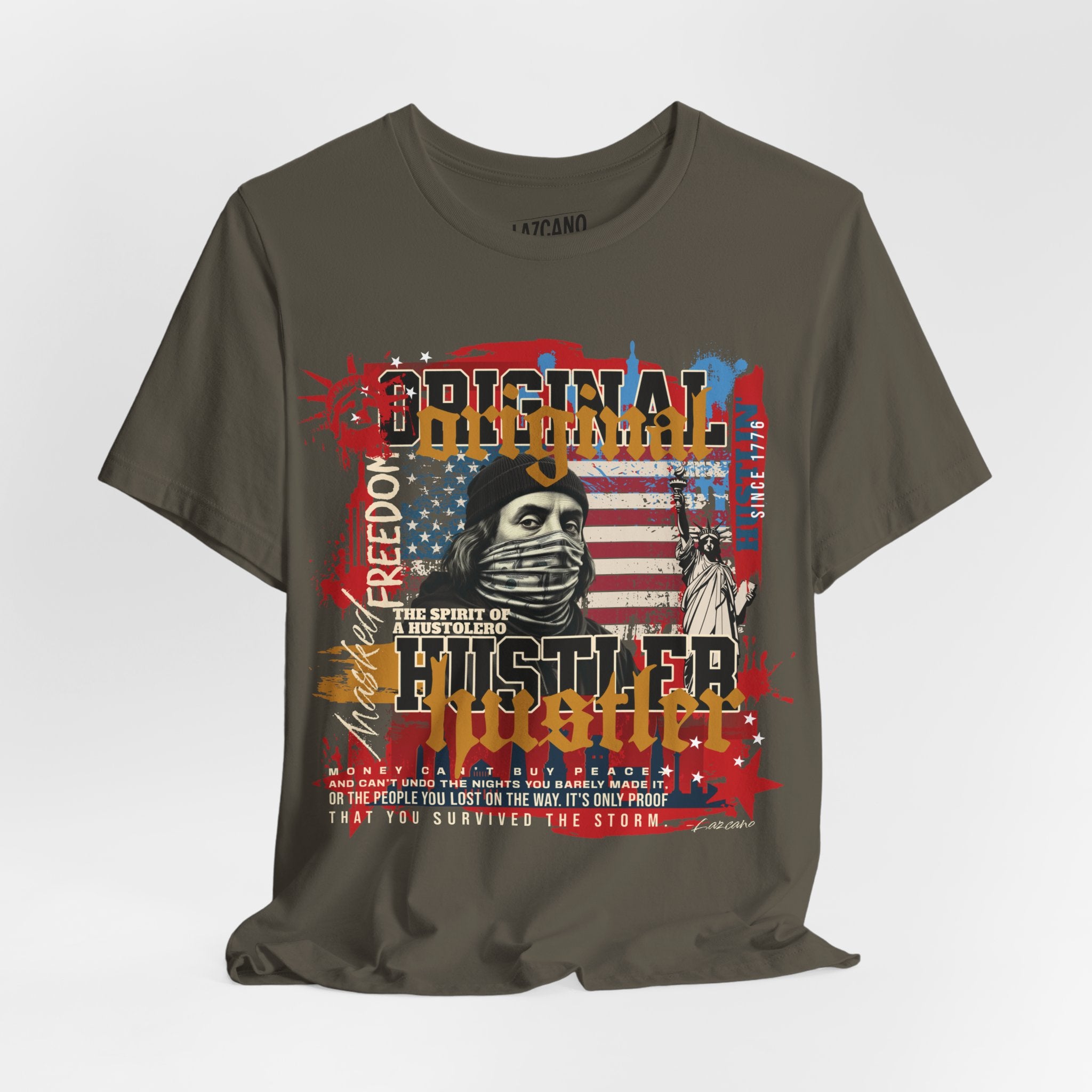 MASKED FREEDOM TEE — EVERY HUSTLER’S ORIGIN  United States of Hustlers – Original Hustler Tee
