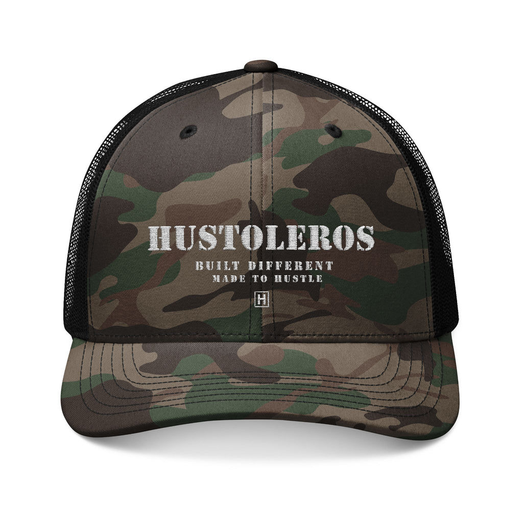 Camouflage Trucker Hat — Embroidered "HUSTOLEROS" Camo Mesh Cap