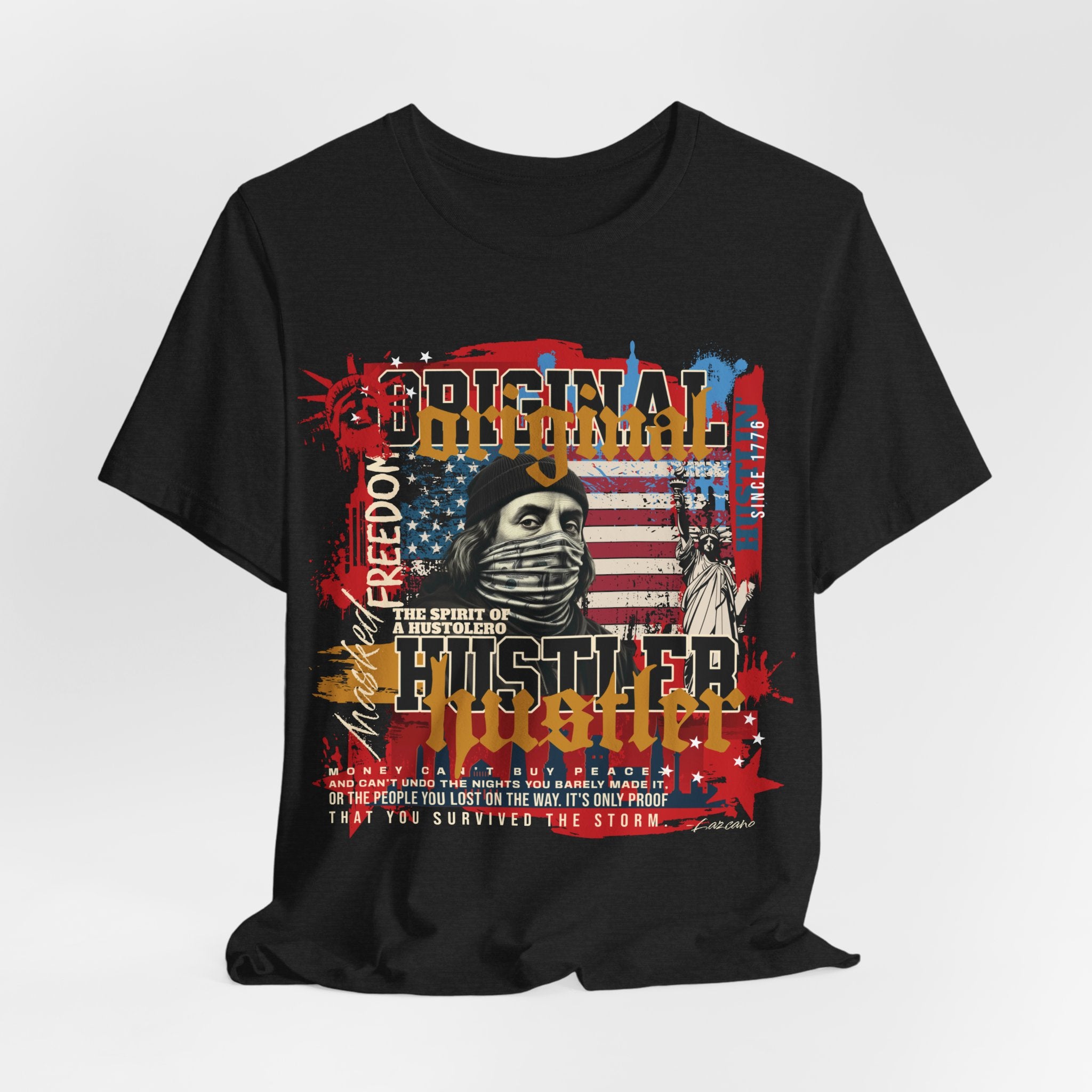 MASKED FREEDOM TEE — EVERY HUSTLER’S ORIGIN  United States of Hustlers – Original Hustler Tee